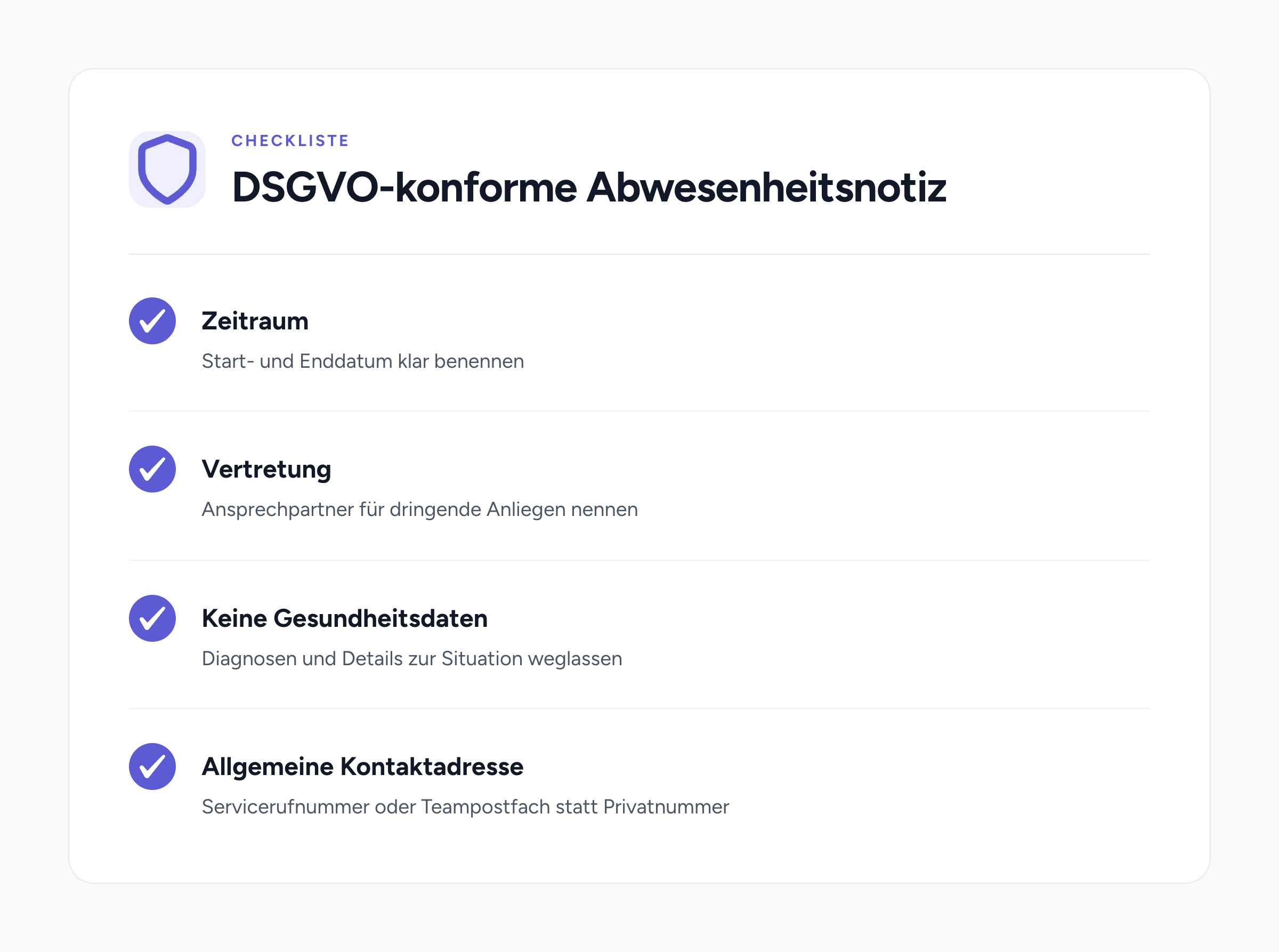 Checkliste DSGVO-konforme Abwesenheitsnotiz