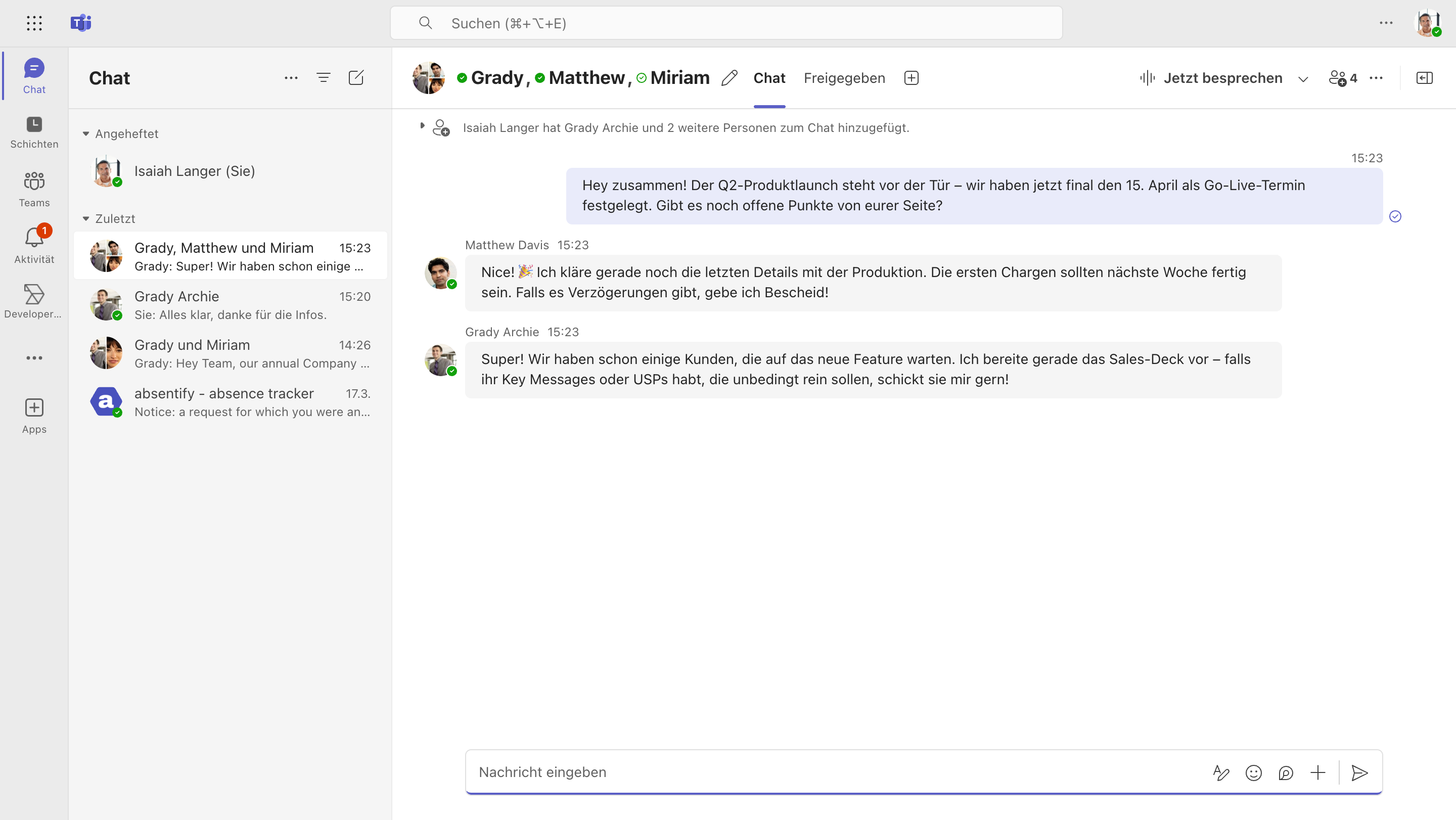 Chat- und schriftliche Kommunikation