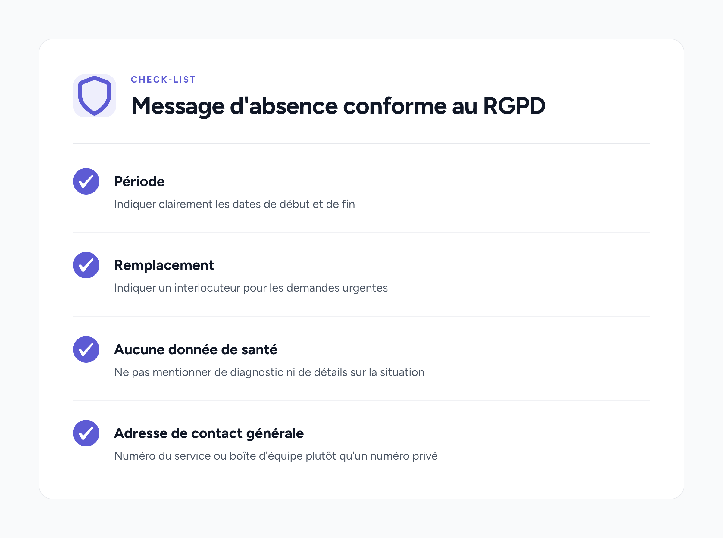 Checklist message d'absence conforme au RGPD