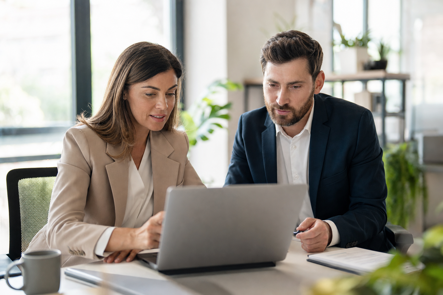 HR manager and team leader reviewing absence statistics
