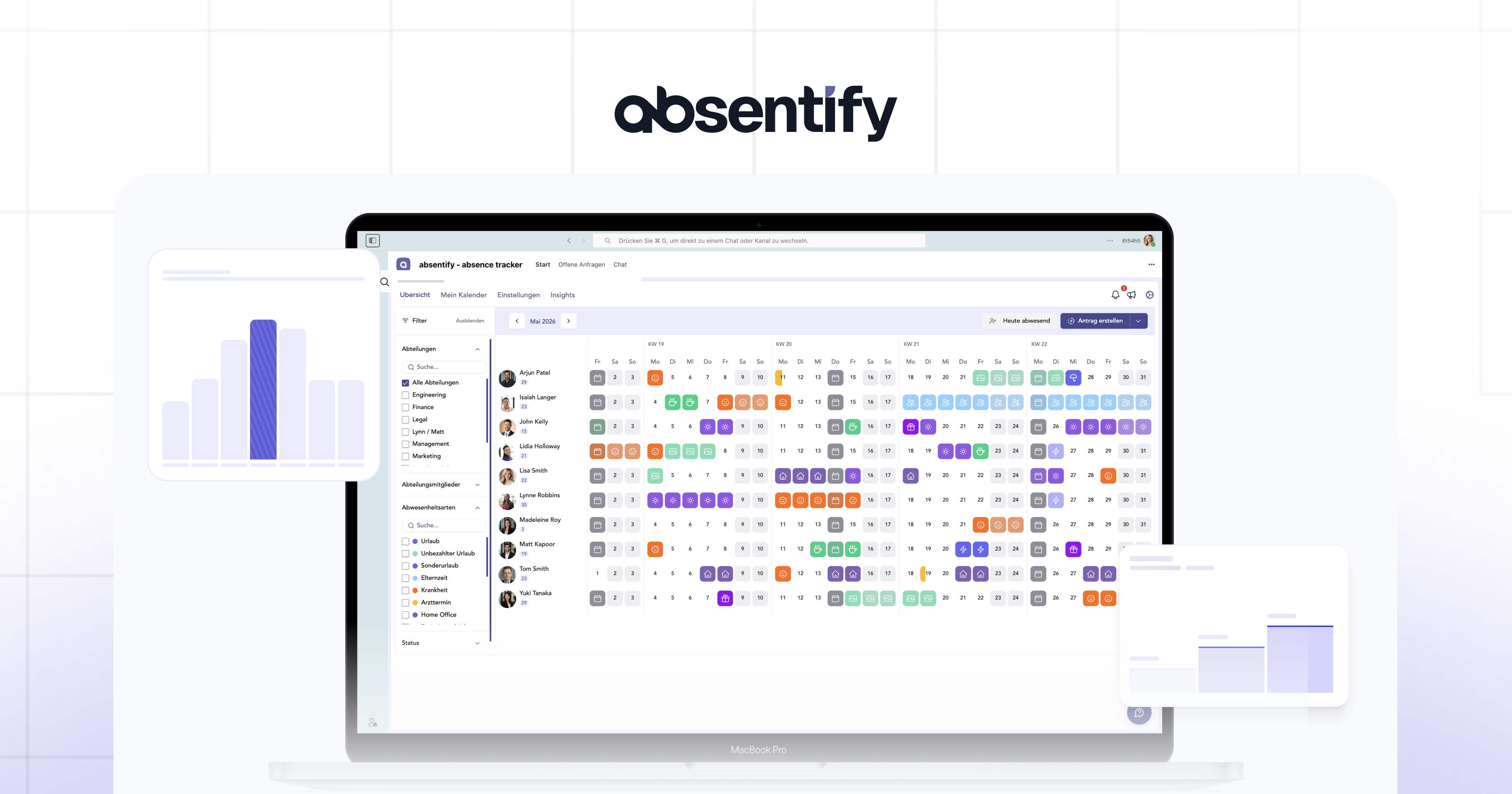 absentify-Dashboard in Teams mit Abwesenheitsstatistiken