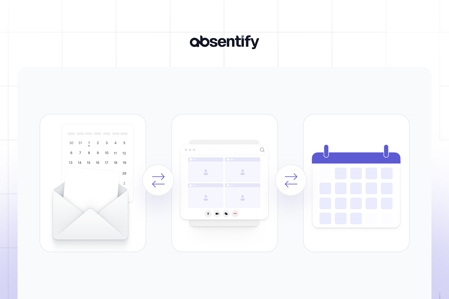 Diagrama de tres herramientas de calendario con flechas bidireccionales